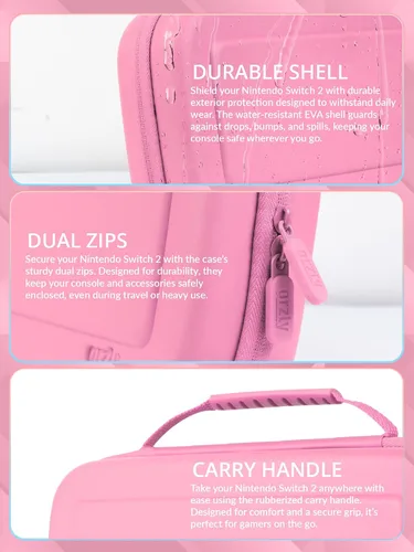 Vista 4 de Orzly Case Compatible with Nintendo Switch 2 Protective Travel Carry Case with Screen Padding, Game Card & microSD Slots, Zipped & Open Pockets for
