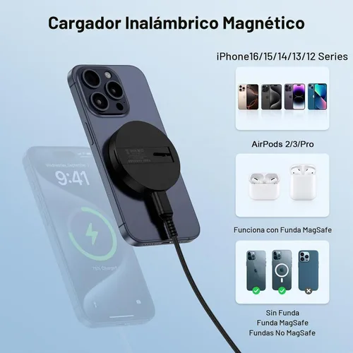 Vista 6 de Samsung - Cargador inalámbrico magnético para Galaxy S26 Z Fold Flip 8 7 6 Negro