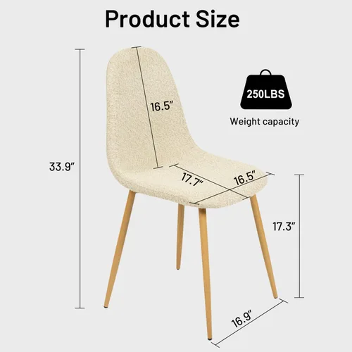 Vista 3 de FurnitureR Juego de 4 sillas de comedor, asiento de comedor tapizado de tela de felpilla con patas de metal resistentes, sillas laterales de Beige