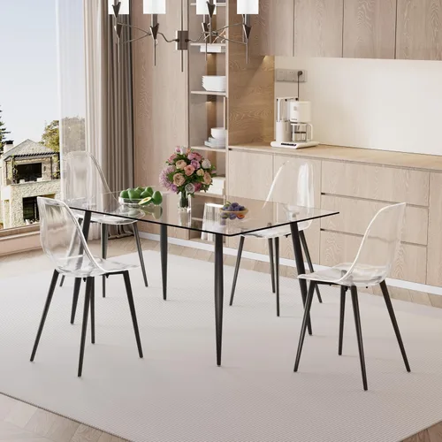 Vista 4 de Baysitone Mesa de comedor de cristal para 4 personas con tapa de vidrio rectangular transparente de 51 pulgadas, muebles de cocina de vidrio Negro