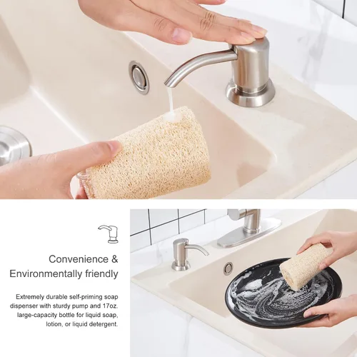 Vista 7 de GAGALIFE Dispensador de jabón integrado o dispensador de loción para fregadero de cocina, cabezal de bomba ABS de níquel cepillado, con botella