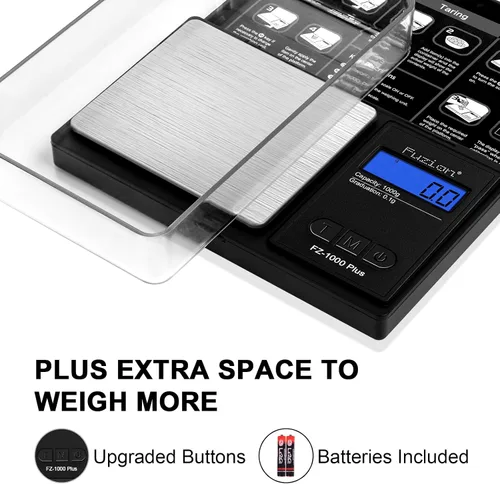Vista 3 de Fuzion - Balanza digital de bolsillo de gramos. Precisión de 0.1 gramos, báscula pequeña de joyería de 1000 g, mini báscula digital para alimentos