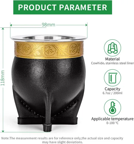 Vista 2 de Taza de Yerba Mate de Acero Inoxidable 304 Argentina con Pajita, Taza de Té de Calabaza, Una Bombilla Mate (Pajita) y Cepillo de Limpieza (Negro)