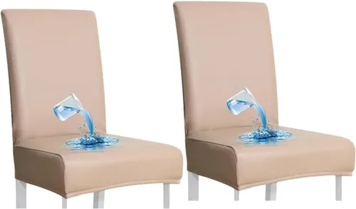 Vista 13 de Shukii Fundas elásticas para sillas de comedor, impermeables, de piel sintética, fundas protectoras universales para sillas de comedor, cocina Beige