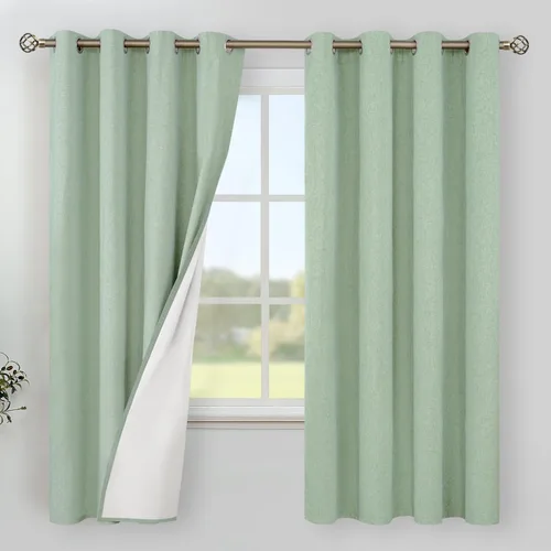 Vista 84 de YoungsTex - Cortinas 100% opacas para dormitorio, con aislamiento térmico y ojales, cortinas oscuras negras con capa pesada para ventana de sala