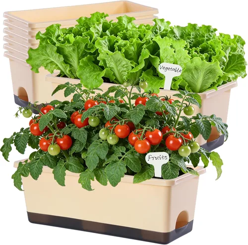 Vista 14 de Oliz Macetero rectangular para ventana, 8 unidades, 17 pulgadas con agujeros de drenaje y bandejas, macetas para alféizar de ventana, patio, jardín