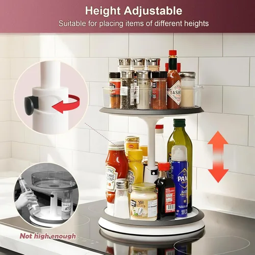 Vista 2 de Ynelyase Lazy Susan - Organizador transparente de 2 niveles plato giratorio para gabinete, baño, encimera y despensa con estante grande