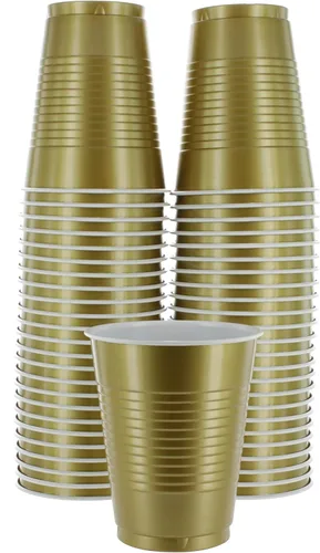 Vista 23 de Amcrate Vasos desechables, vasos de plástico negros de 18 onzas, fuertes y resistentes para bodas, Navidad, Halloween, paquete de 50