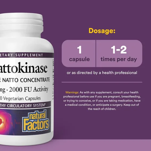 Vista 3 de Natural Factors - Nattokinase 100 mg, apoya la salud circulatoria, 60 cápsulas vegetarianas