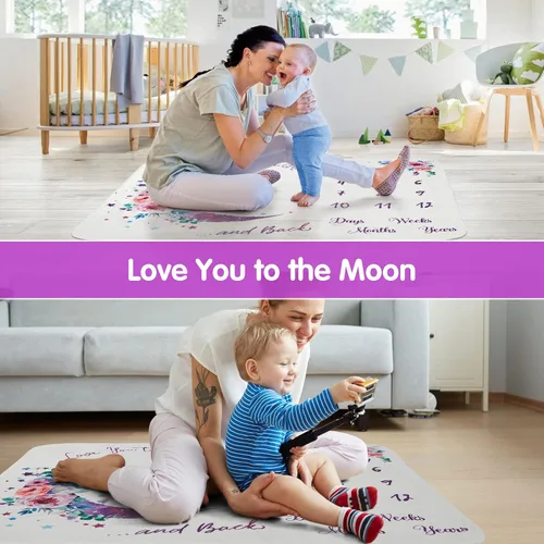 Vista 4 de Manta mensual de hitos para bebé, 51 x 40 pulgadas, manta de regalo para baby shower, manta de felpa suave para niños y niñas, mantas unisex