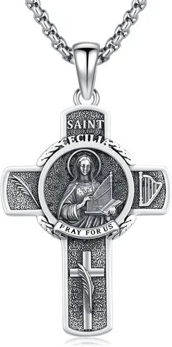Vista 108 de 925 Sterling Silver Patron Saint Amulet Necklace for Men Women plateado