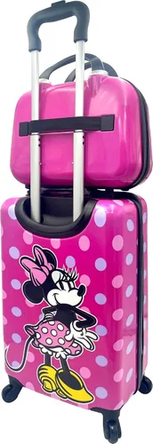 Vista 4 de Fast Forward Juego de maletas de mano y estuche de belleza con licencia de lado duro de 20 pulgadas para niños, Multi colorido, Minnie Mouse