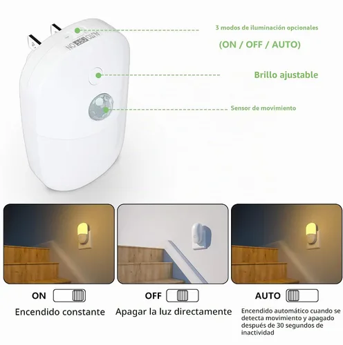 Vista 2 de MAZ-TEK Luz nocturna regulable con sensor de movimiento enchufable, luz nocturna LED blanca cálida suave con sensor de movimiento del atardecer al