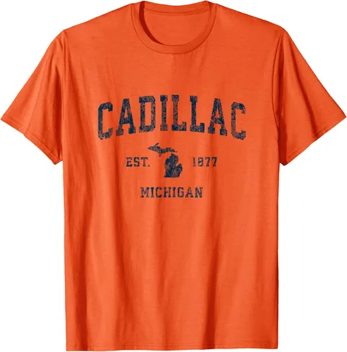 Vista 22 de Cadillac Michigan MI Vintage Sports Design Navy Print Camiseta