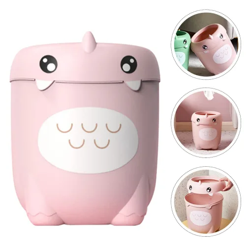 Vista 3 de Ciieeo Bote de basura de plástico rosa abierto, 12 pulgadas, forma de animal lindo