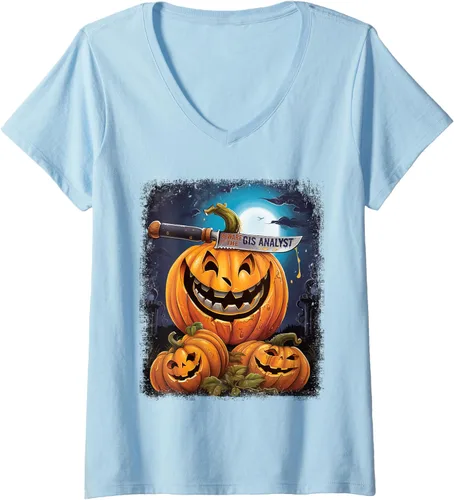 Vista 4 de GIS Analyst Funny Halloween Fun Pun Spooky V-Neck T-Shirt