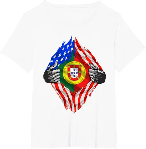 Vista 78 de Camiseta de bandera de Estados Unidos con diseño de raíces portuguesas, Negro, S