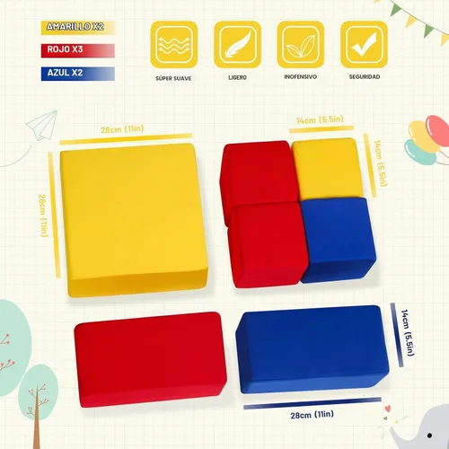 Vista 2 de Bloques de espuma para niños pequeños, bloques de construcción suaves para niños pequeños, bloques apilables coloridos para niños, 7 piezas