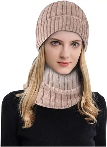 Vista 3 de Conjunto de gorro de invierno para hombre y mujer, gorro de punto holgado, gorro de calavera con puños acanalados, gorro térmico elástico