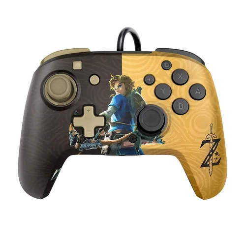 Vista 11 de PDP Gaming Faceoff Deluxe+ Wired Switch Pro Controller - Zelda Breath of the Wild - Link - Gold Black - Official Licensed Nintendo - Customizable