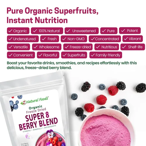 Vista 4 de Z Natural Foods Super 8 Berry Blend - Polvo orgánico de bayas liofilizadas, polvo de superalimento de frutas, delicioso polvo de frutas en polvo