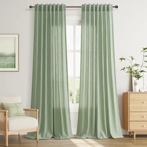 Vista 127 de Joywell - Cortinas de lino de 96 pulgadas de largo para sala de estar Natural