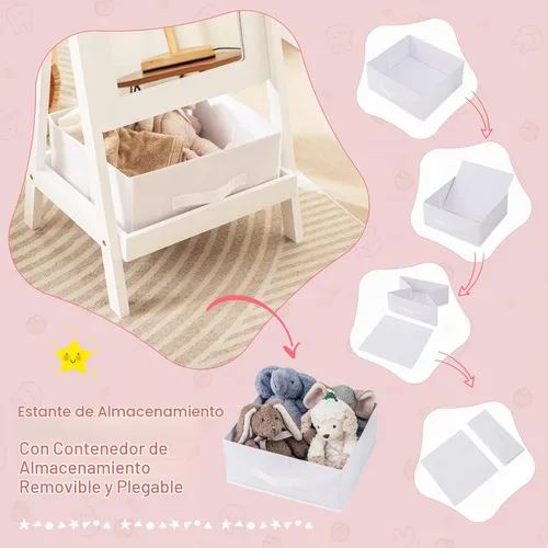 Vista 3 de Costzon Espejo de longitud completa para niños, espejo de pie de princesa con estante de almacenamiento y cesta, espejo rectangular giratorio de 360