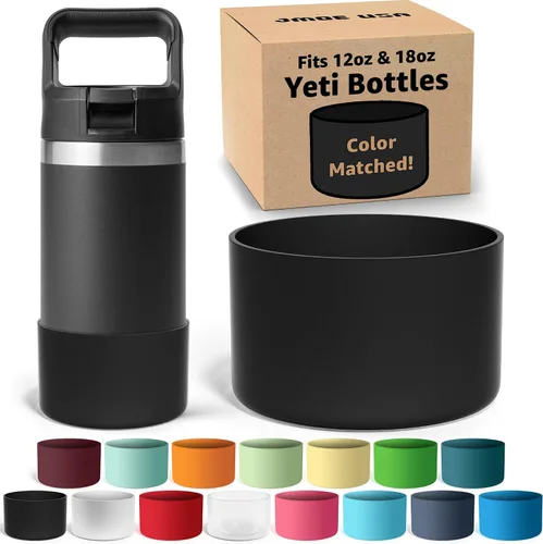 Vista 16 de Jmoe USA Bota de silicona para botella Yeti Rambler Jr de 12 y 18 onzas, funda de 0.079 in, funda antideslizante, protector para la parte inferior
