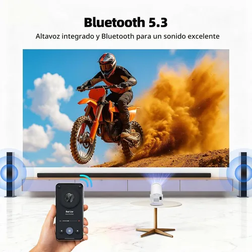 Vista 5 de Mini proyector, proyector portátil con Wifi y Bluetooth, aplicaciones Blanco
