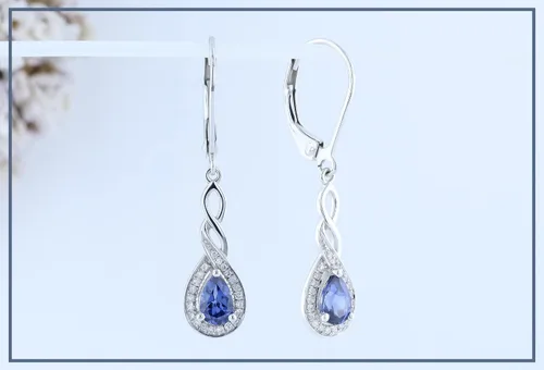 Vista 4 de Dazzlingrock Collection 6X4mm Each Pear Lab Created Gemstone & Round Natural White Diamond Swirl Halo Teardrop Lever Back Dangling Drop Earrings for