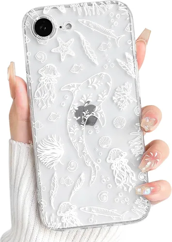 Vista 139 de NITITOP Funda para iPhone 13 Clear Sea Animal - Pez negro Pescado Negro