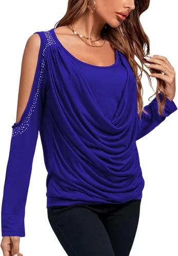 Vista 4 de Rooscier Blusa de manga larga con cuello vuelto y hombros descubiertos para mujer