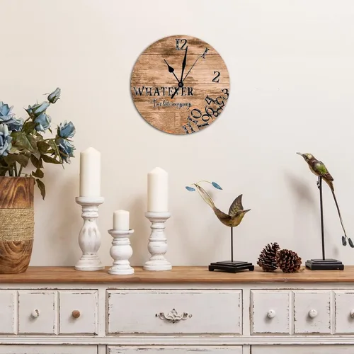 Vista 3 de Reloj de pared redondo de madera vintage de 10 x 10 pulgadas, con números arábigos, con números arábigos, silencioso, sin tictac, funciona