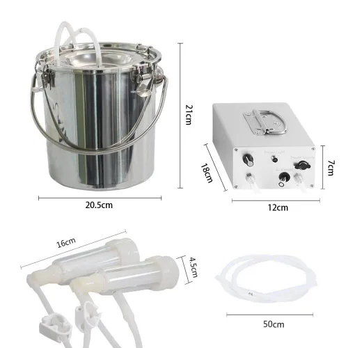 Vista 2 de Máquina de ordeño eléctrica de cabra de 7L, bomba de vacío de pulsación automática recargable con 2 tazas de pezón, cubo de acero inoxidable