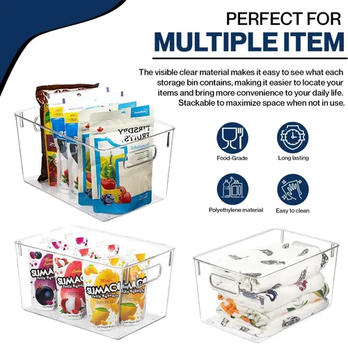 Vista 4 de Contenedores de almacenamiento de plástico transparente con tapas, perfectos para organización de cocina o organización y almacenamiento