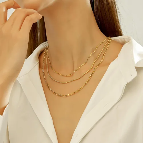 Vista 9 de wgoud Gold Necklace for Women Waterproof,14K Real Gold Plated Herringbone Choker Necklace for Women Trendy, Dainty Gold Chain Necklaces Stack,Simple