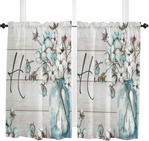 Vista 10 de Cenefas para ventanas, tarro de algodón con bolsillo para barra de cortina de cocina, cenefas de 54 x 18 pulgadas, cortinas cortas para ventana