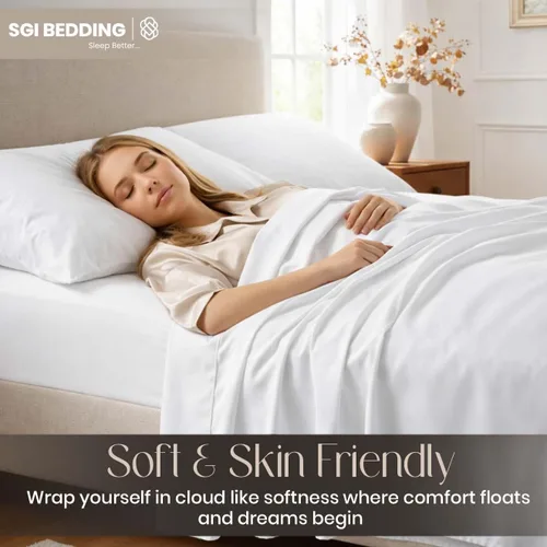Vista 5 de SGI bedding Sábanas 100% algodón egipcio tamaño individual – Sábanas refrescantes, ropa de cama blanca suave y transpirable, ropa de cama de lujo