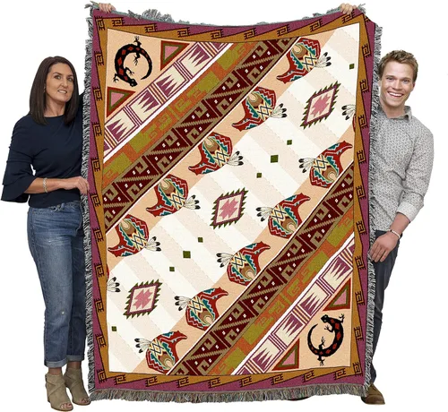 Vista 16 de Pure Country Weavers - Manta con fetiches - Inspirada en nativos americanos del suroeste - Manta tejida de regalo, algodón, 72x54, fabricada en EE.UU