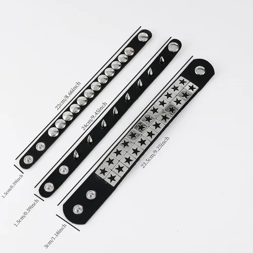 Vista 2 de Manfnee Pulsera de cuero punk pulsera gótica pulsera de cuero con metal tachonado joyería de roca