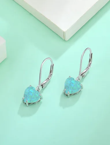Vista 4 de Vesitim Solitaire WhiteBluePinkGreen Opal Dangle Earrings 925 Sterling Silver Heart-Shaped Opal Jewelry for Women Gift