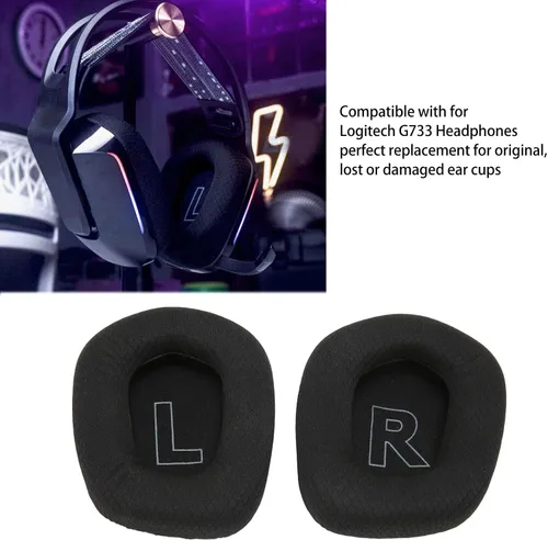 Vista 3 de 2 almohadillas para los oídos, transpirables y cómodas, almohadillas de espuma viscoelástica para auriculares Logitech G733 de bajo ruido (negro)