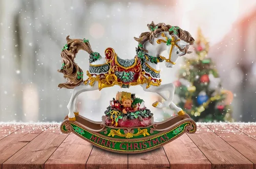 Vista 2 de Figura musical de caballo balancín de Feliz Navidad