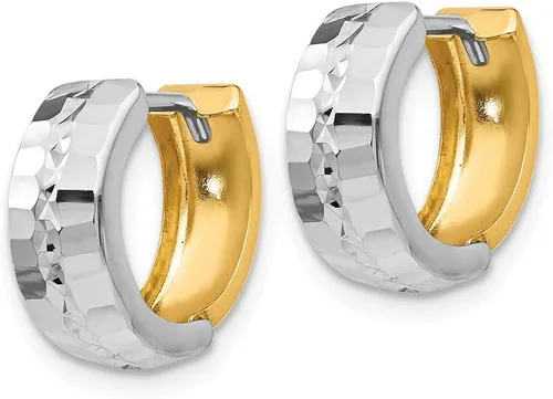 Vista 2 de Aretes de aro con bisagras texturizadas en dos tonos de 14 quilates (0.472 in x 0.512 in), Oro blanco