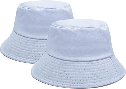 Vista 8 de PFFY 2 Packs Bucket Hat for Women Men Cotton Hats Sun Beach Fishing Cap 2 paquetes negro (reversible)