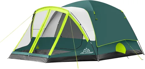 Vista 11 de JELUCAMP Tienda de campaña familiar grande impermeable para 6/8 personas para camping, tienda de campaña con porche con mosquitero, relajación sin