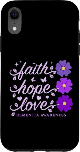 Vista 8 de Funda de flores moradas para iPhone 14 Faith Hope Love Demencia Alzheimer's Awareness
