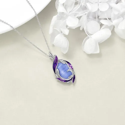 Vista 4 de LUHE Collar de plumas de piedra lunar, collar con colgante de plumas de plata de ley, joyería de regalo de Navidad para mujer