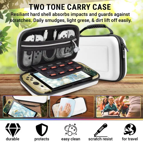 Vista 2 de Orzly Accessory Bundle kit for Nintendo Switch Oled Accessories Essentials Pack Case and Screen Protector Comfort Grip Cover Headphones charger