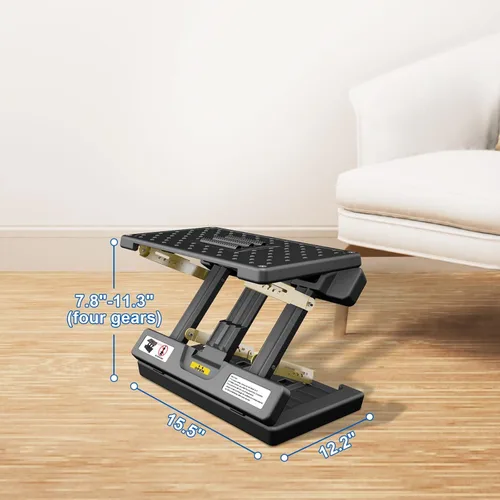 Vista 5 de Reposapiés plegable, reposapiés de computadora debajo del escritorio, 12 modos ergonómicos ajustables para oficina, capacidad de carga de 80 libras